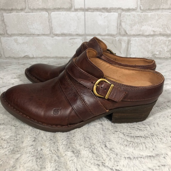 Western Style Stacked Heel Leather Mule Boots - Picture 3 of 8